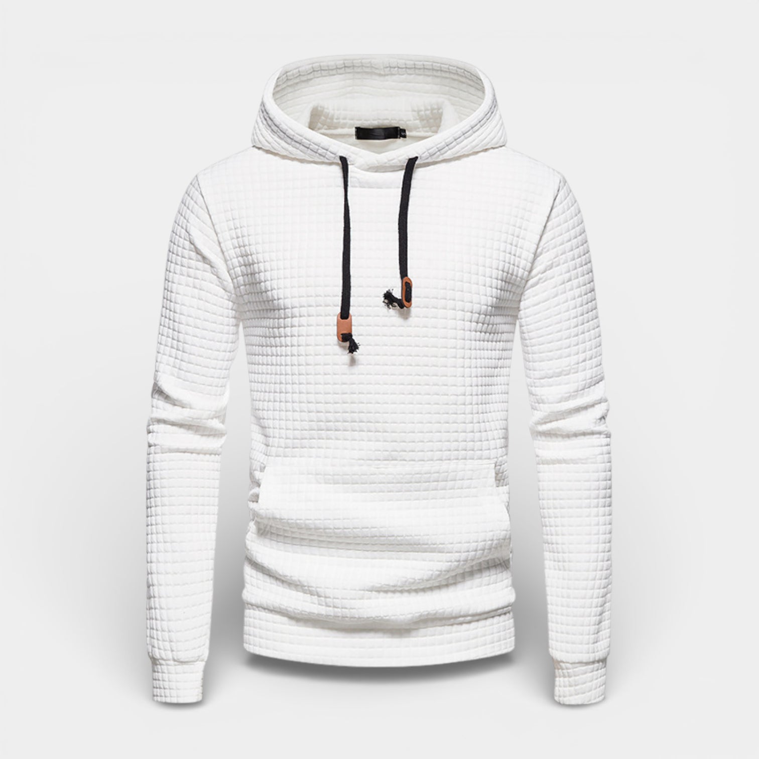 Waffle Texture Hooded Pullover Sweatshirt Regular Fit for Men
