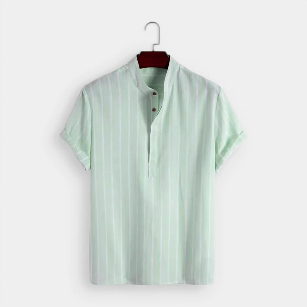 Vertical Stripe Mandarin Collar Shirt Regular Fit for Men