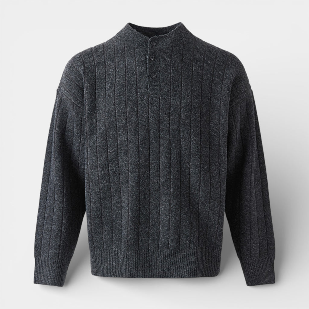 Ribbed Knit Henley Sweater Regular Fit for Men