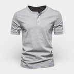 Henley T-Shirt Short Sleeve Button Placket for Men