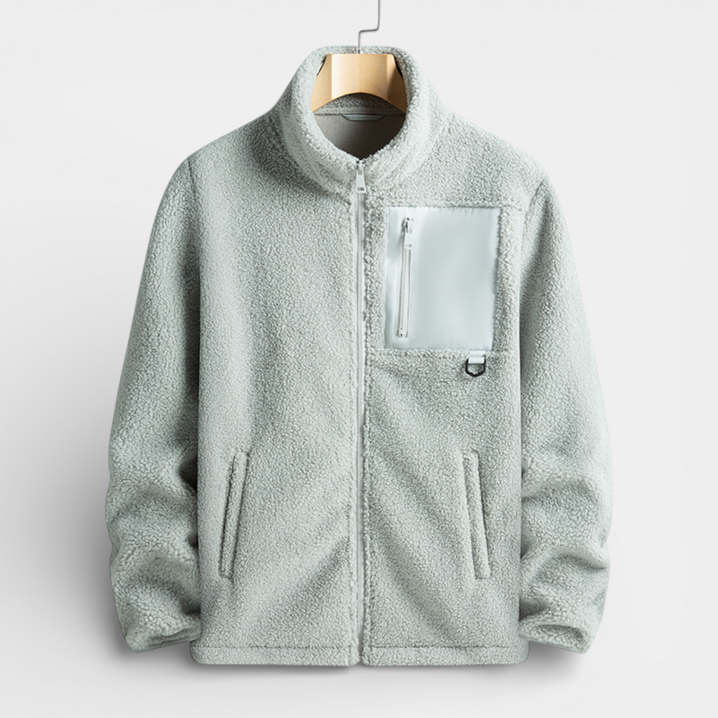 Fleece Full-Zip Stand Collar Jacket Regular Fit for Men