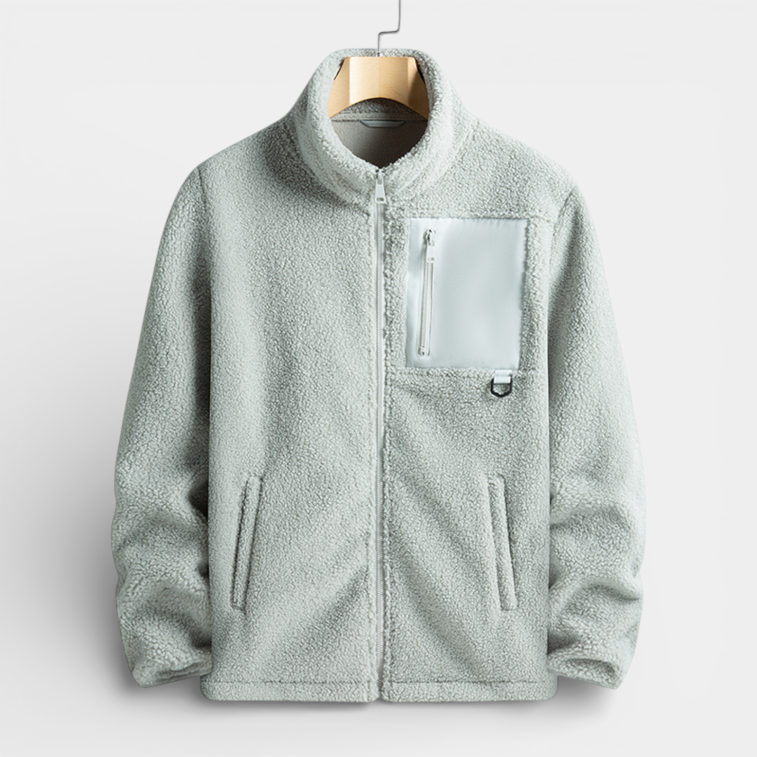 Fleece Full-Zip Stand Collar Jacket Regular Fit for Men