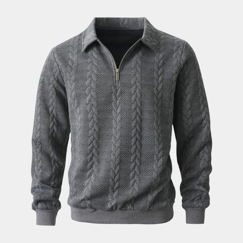 Quarter-Zip Textured Cable Knit Pullover for Men
