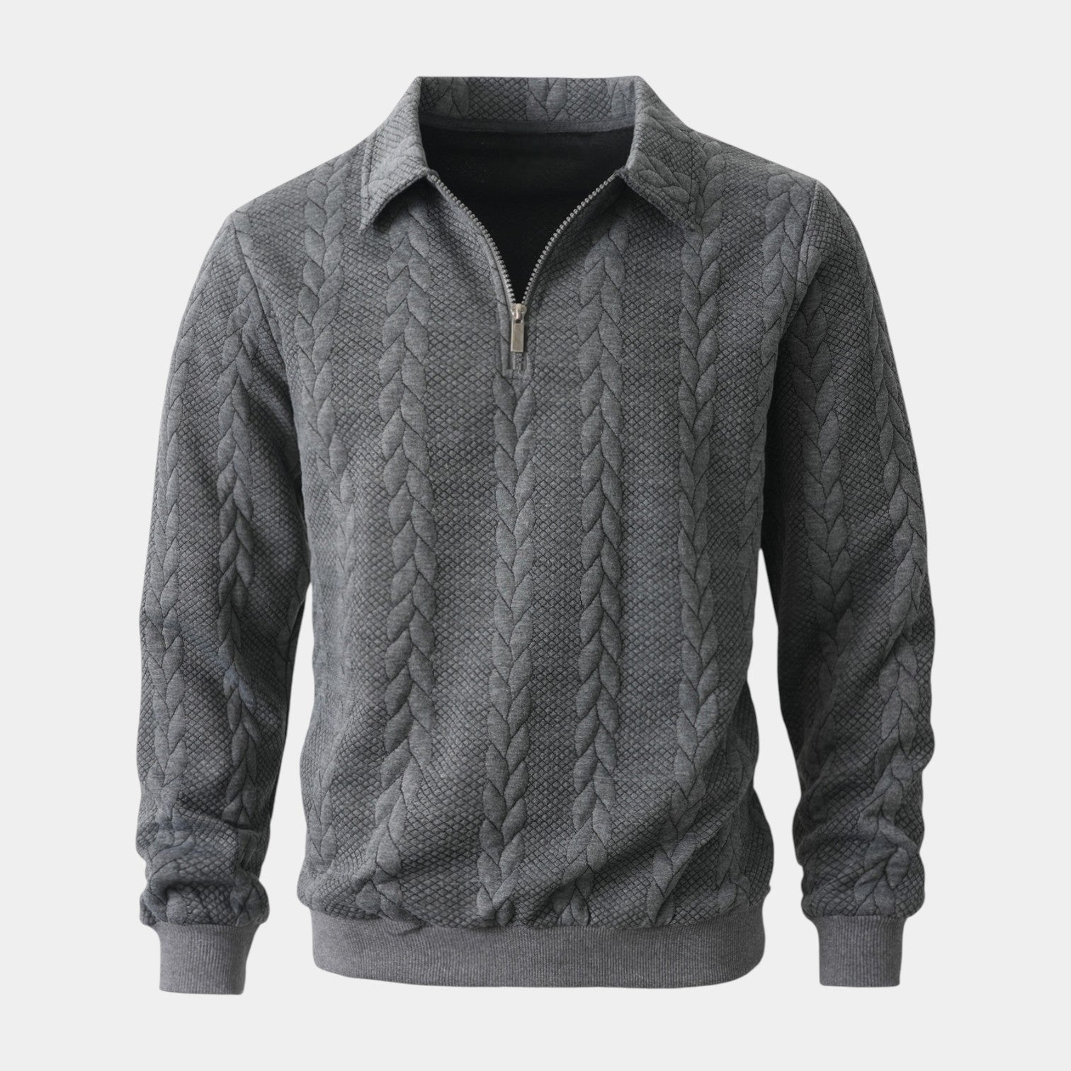 Quarter-Zip Textured Cable Knit Pullover for Men
