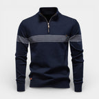 Quarter-Zip Knit Sweater Contrast Stripe Regular Fit for Men