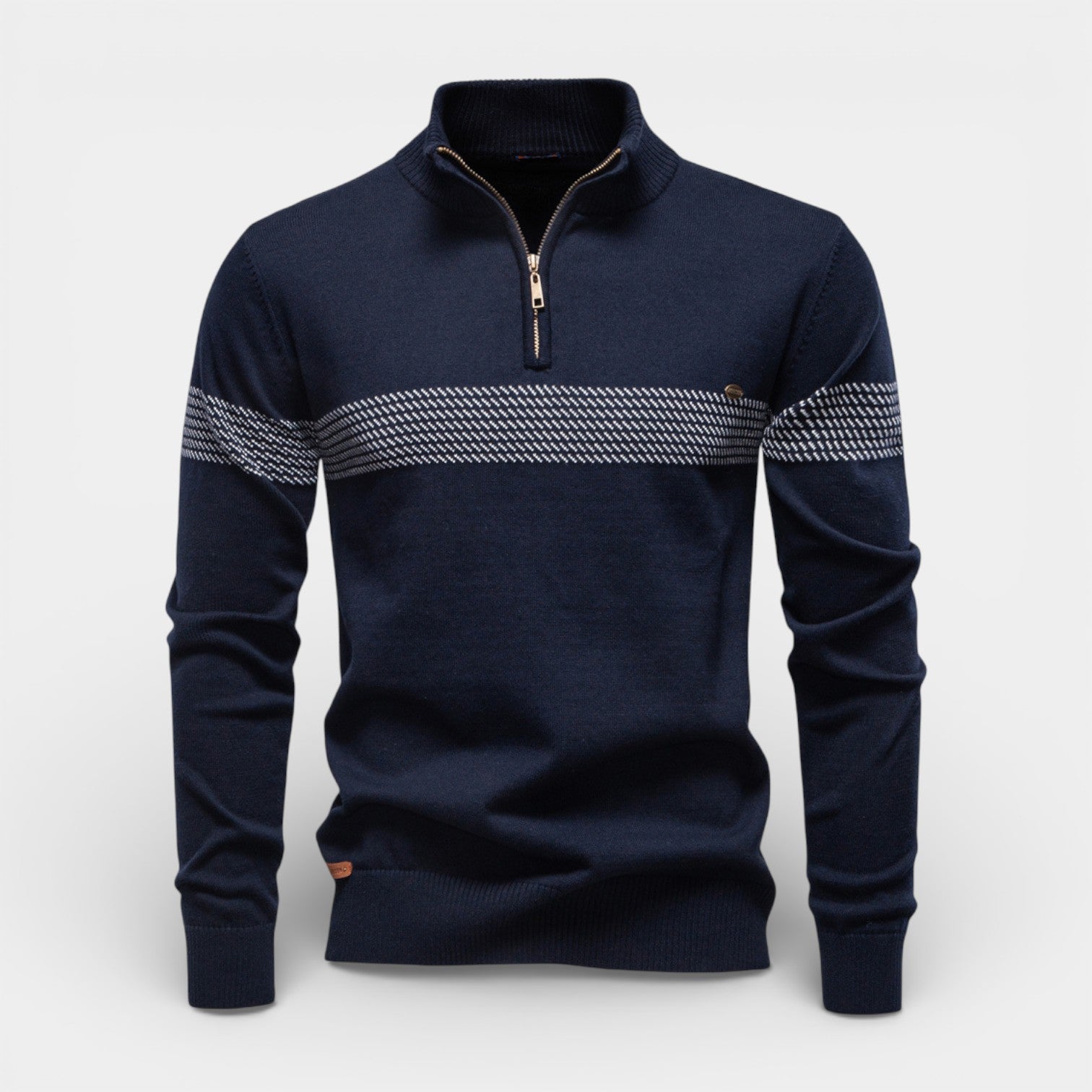 Quarter-Zip Knit Sweater Contrast Stripe Regular Fit for Men