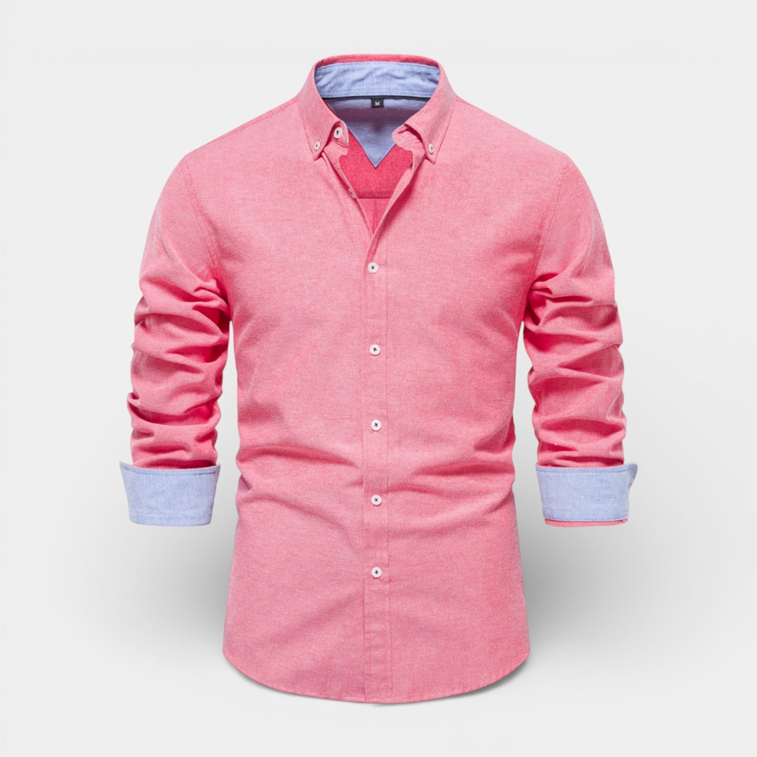 Long Sleeve Button-Up Shirt Contrast Cuff for Men