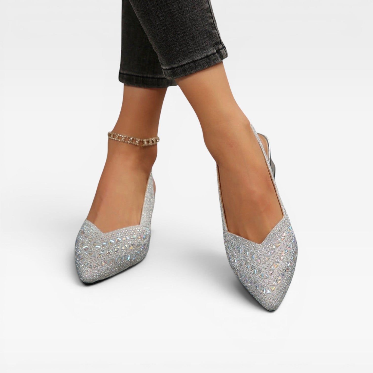 Women's Crystal Slingback Block Heels