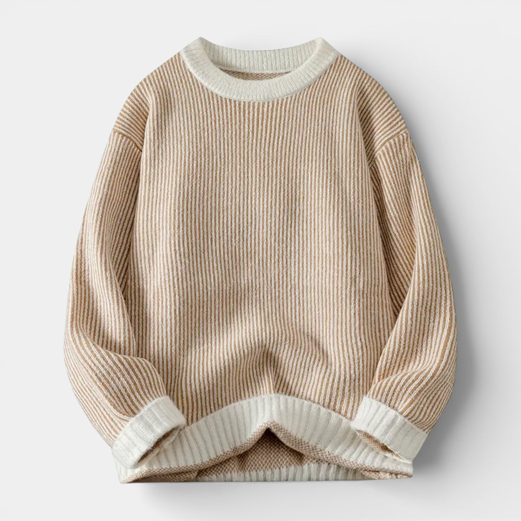 Relaxed Fit Ribbed Knit Crew Neck Sweater for Men