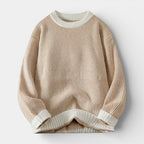 Relaxed Fit Ribbed Knit Crew Neck Sweater for Men