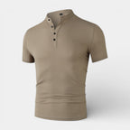 Stand Collar Henley Shirt Short Sleeve for Men