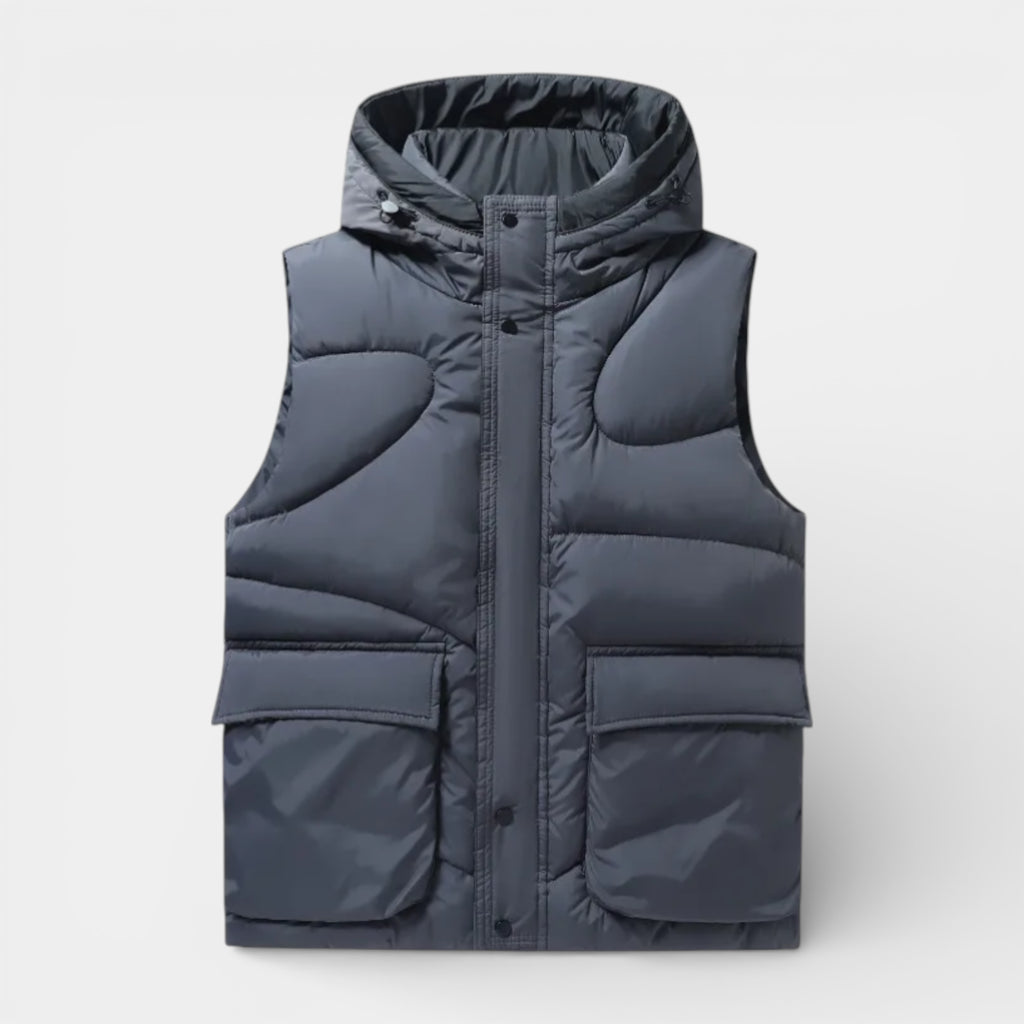 Snap-Front Hooded Quilted Vest Patch Pockets for Men