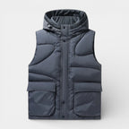 Snap-Front Hooded Quilted Vest Patch Pockets for Men