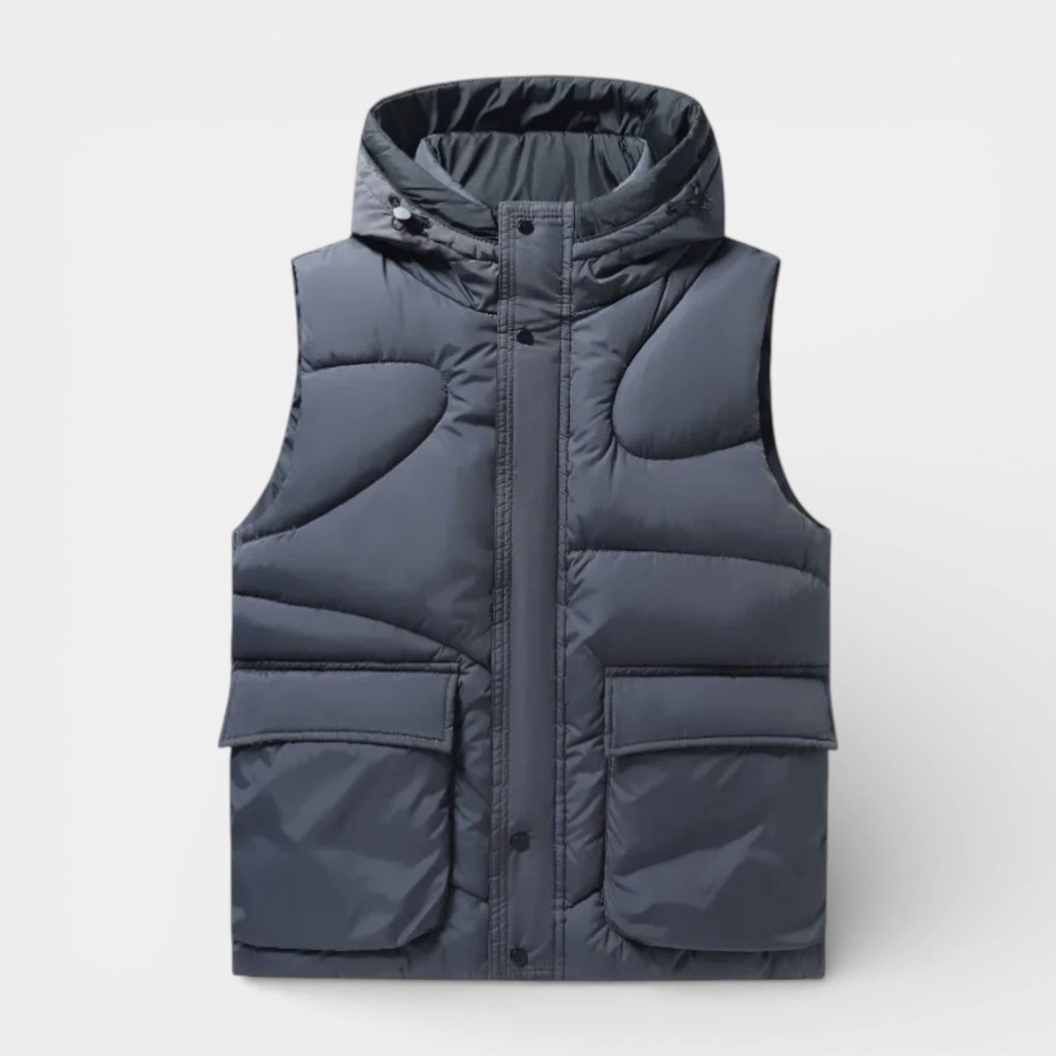 Snap-Front Hooded Quilted Vest Patch Pockets for Men