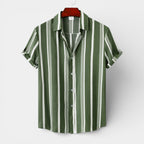 Button-Up Striped Tee Shirt Regular Fit for Men