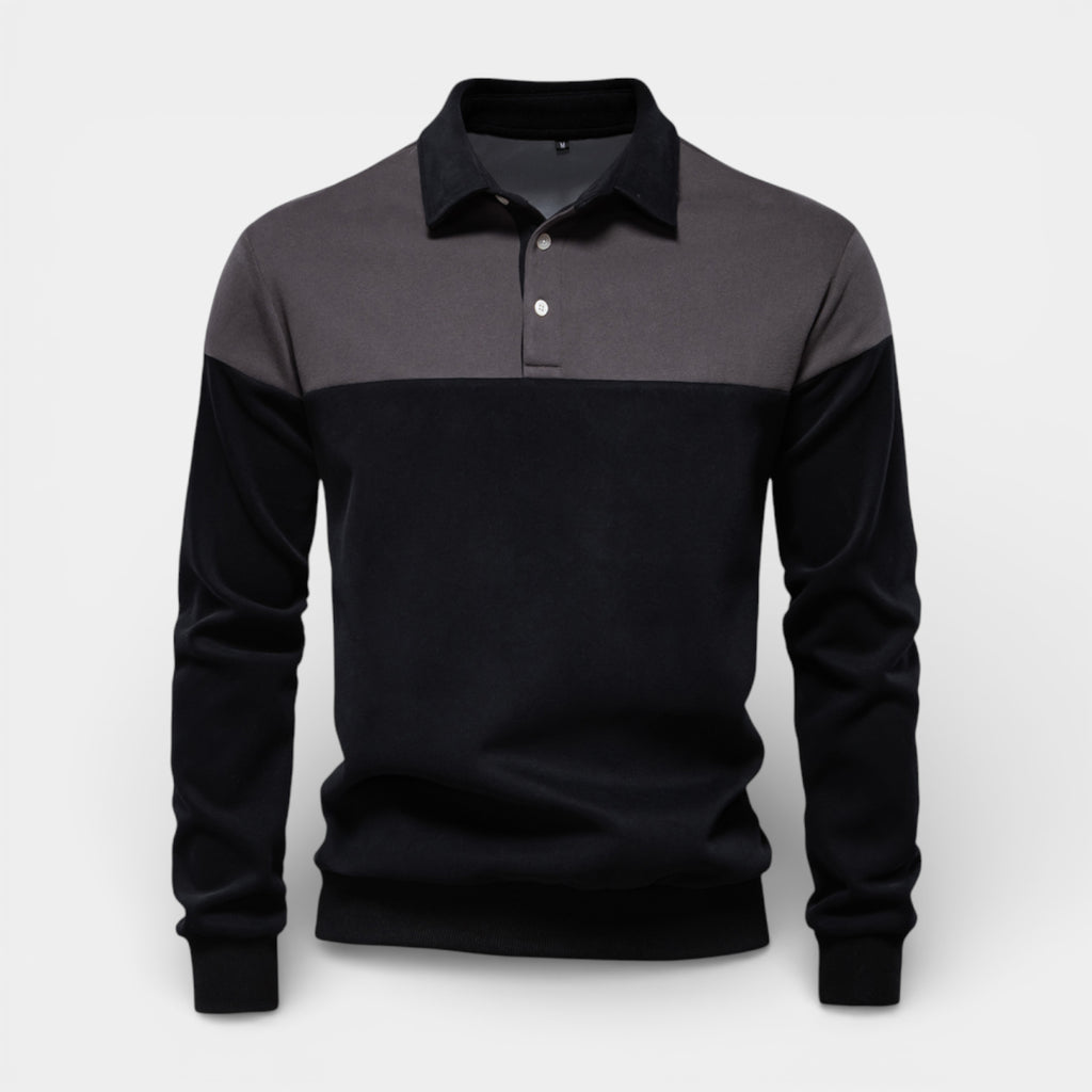 Color Block Long Sleeve Pullover Polo Shirt for Men