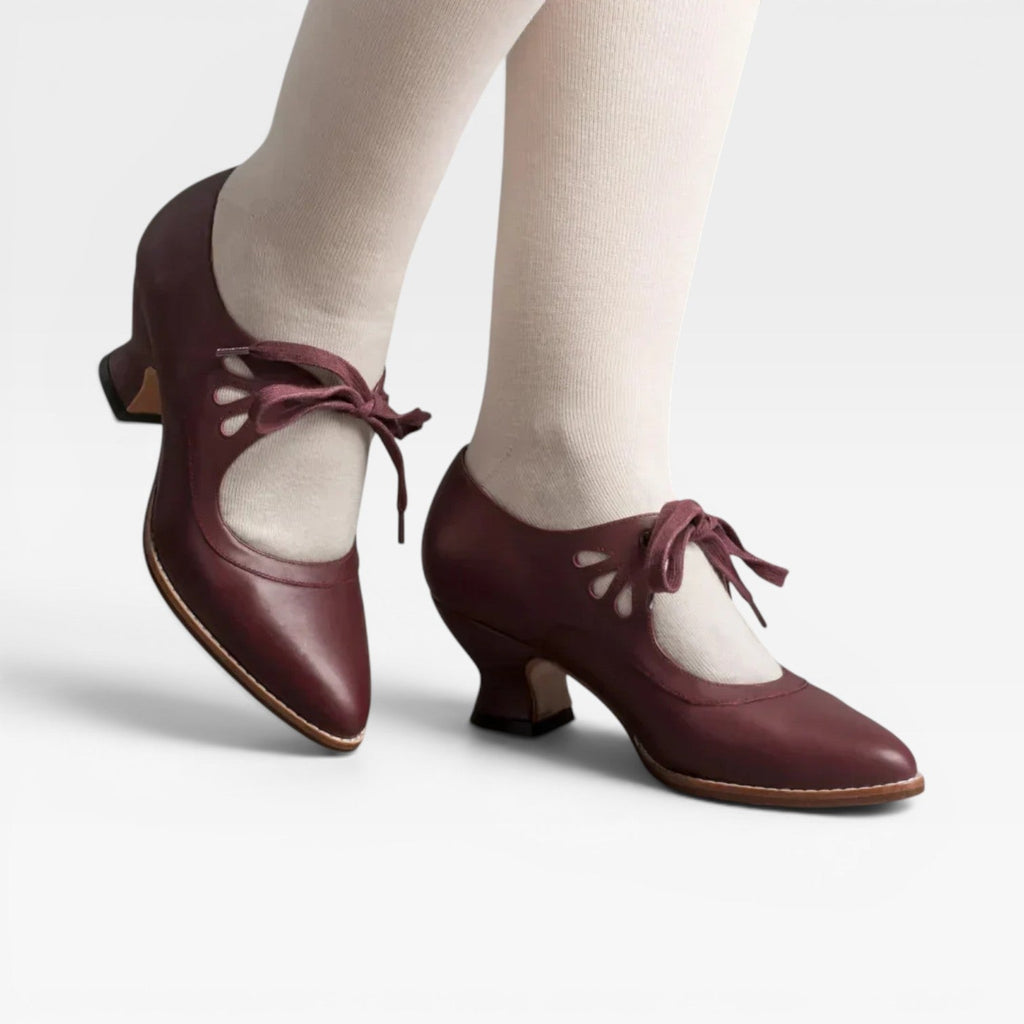 Women's Leather Lace-Up Low Heel Pumps