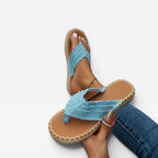 Women's Denim Woven Espadrille Slide Sandals