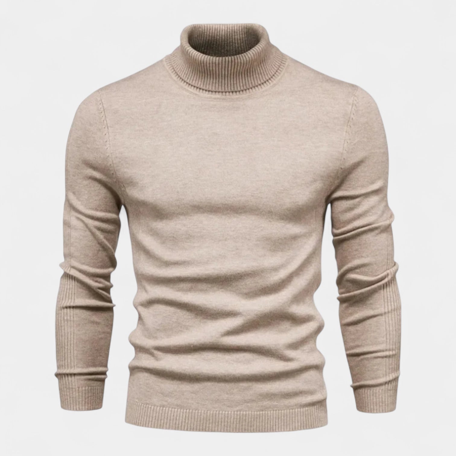 Ribbed Turtleneck Sweater Slim Fit Knit for Men