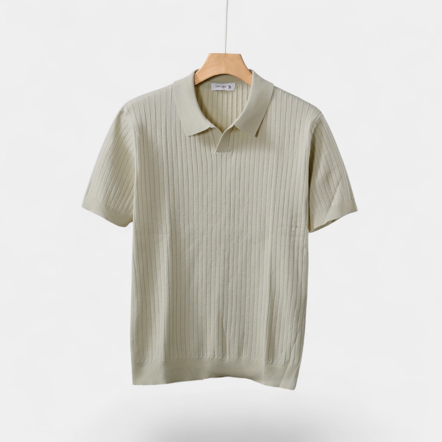 Ribbed Knit Polo Shirt Short Sleeve Slim Fit for Men