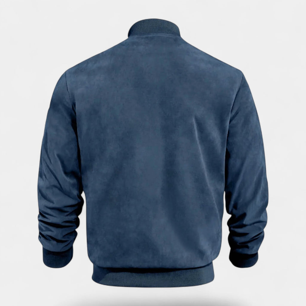 Soft Faux Suede Bomber Jacket Ribbed Cuffs for Men
