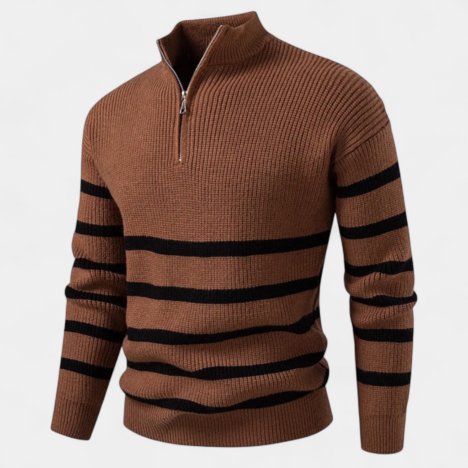 Striped Quarter-Zip Knit Sweater Regular Fit for Men