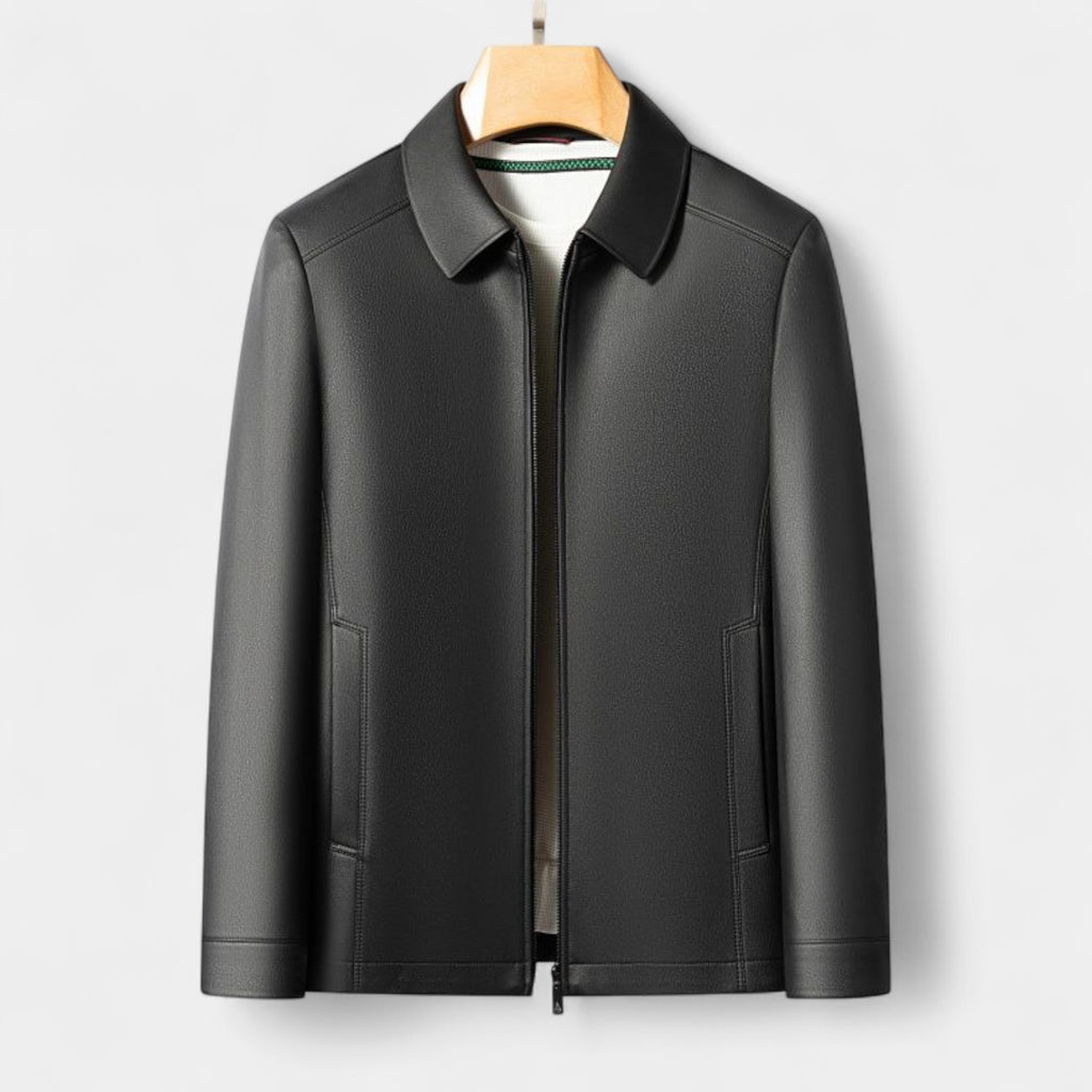 Genuine Leather Jacket Full Zip Regular Fit for Men