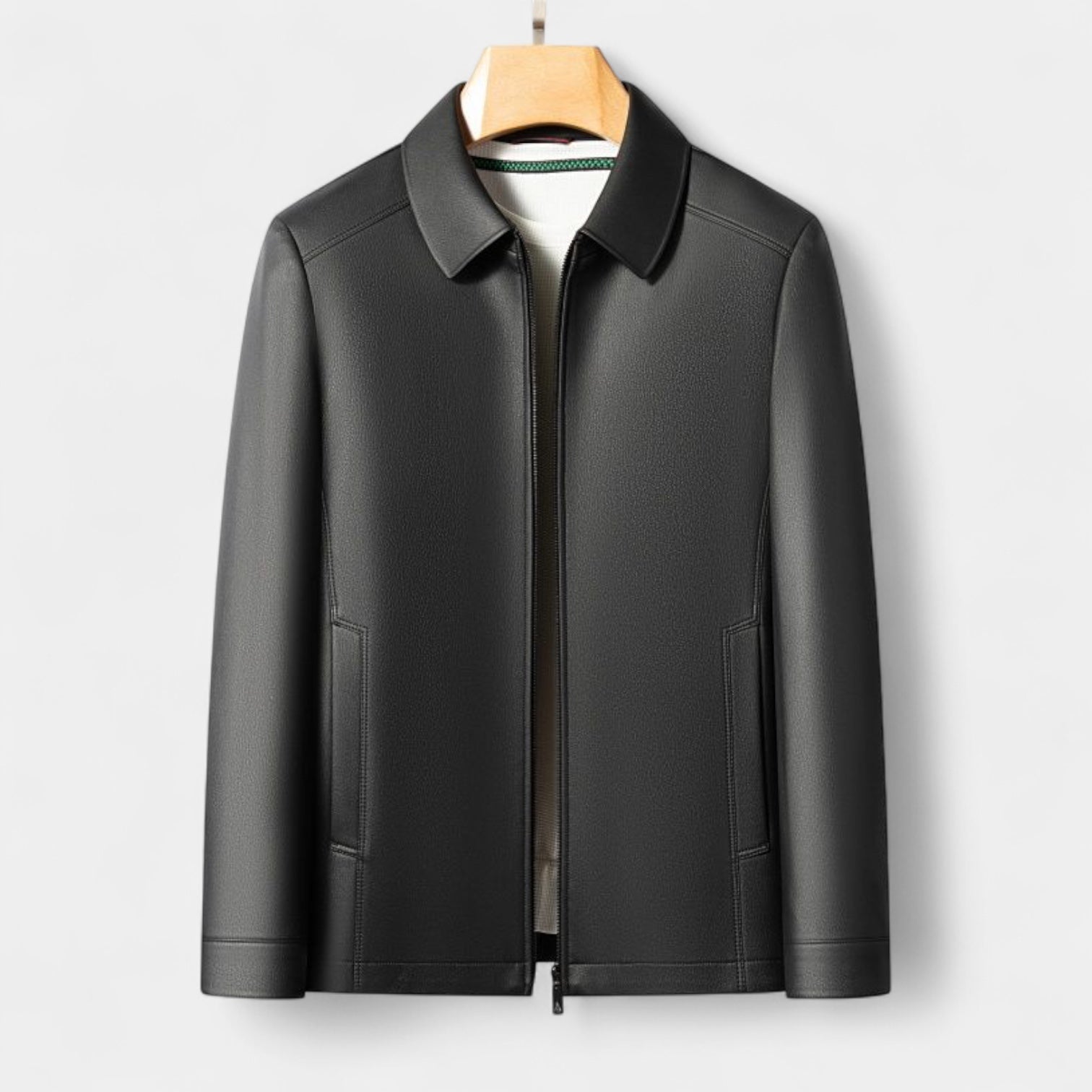 Genuine Leather Jacket Full Zip Regular Fit for Men