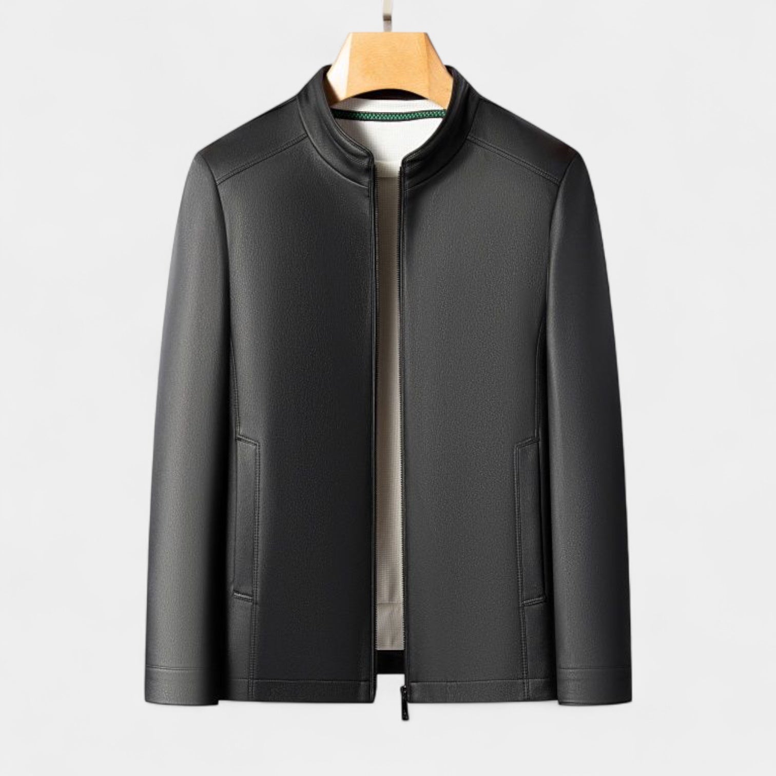 Genuine Leather Stand Collar Jacket Regular Fit for Men