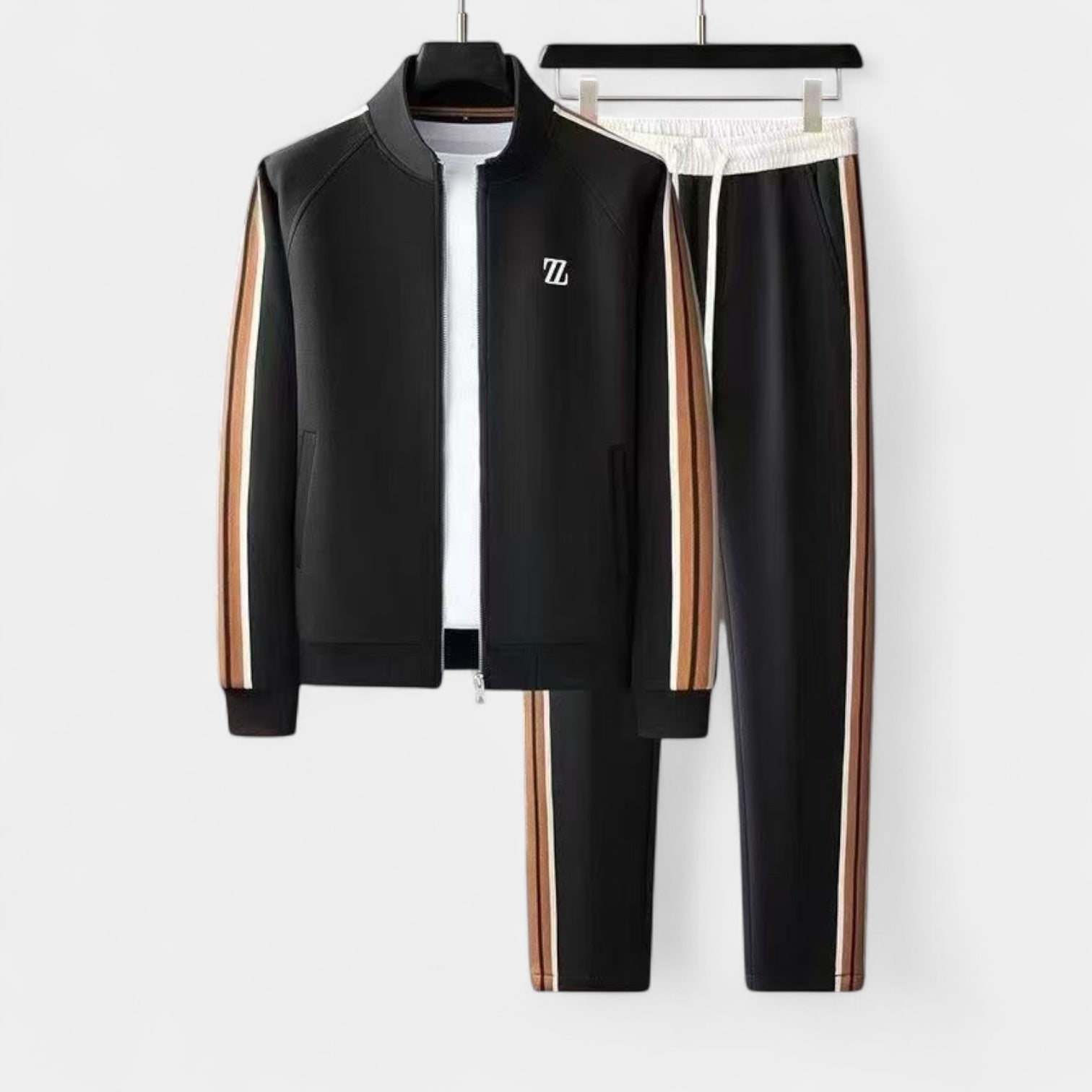 Zip-Up Tracksuit Set Stretch Jogger Pants for Men