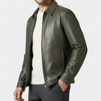 Genuine Leather Jacket Full Zip Regular Fit for Men
