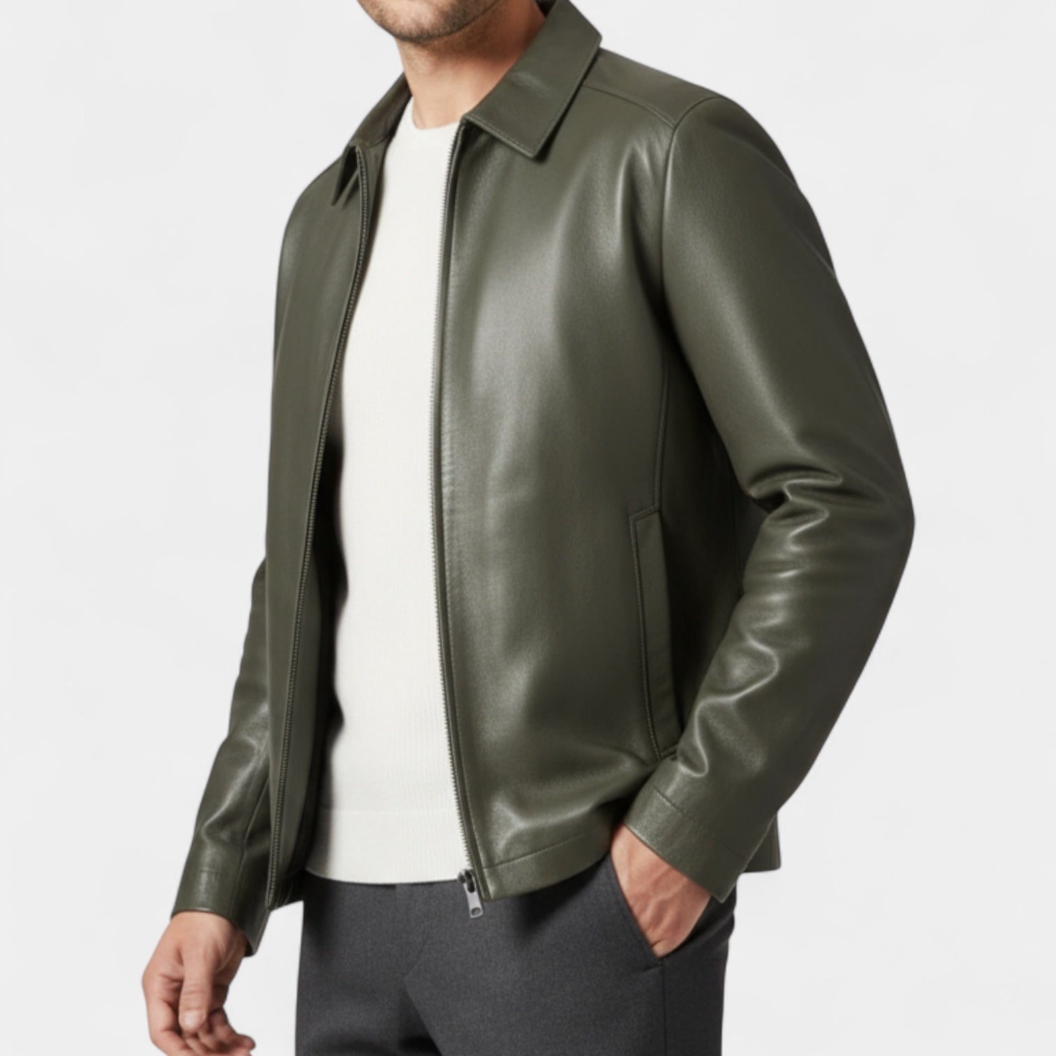 Genuine Leather Jacket Full Zip Regular Fit for Men