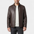 Genuine Leather Stand Collar Jacket Regular Fit for Men
