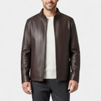 Genuine Leather Stand Collar Jacket Regular Fit for Men
