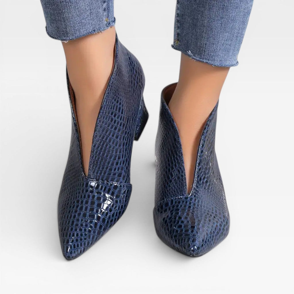 Women's Pointed-Toe Croc-Effect Ankle Boots