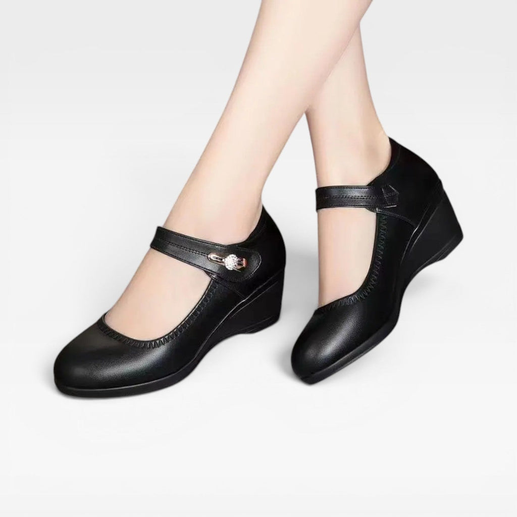 Women's Leather Mary Jane Mid-Heel Pumps