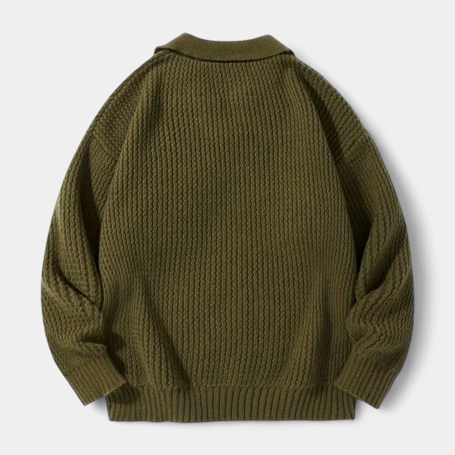 Textured Knit Polo Sweater Relaxed Fit for Men