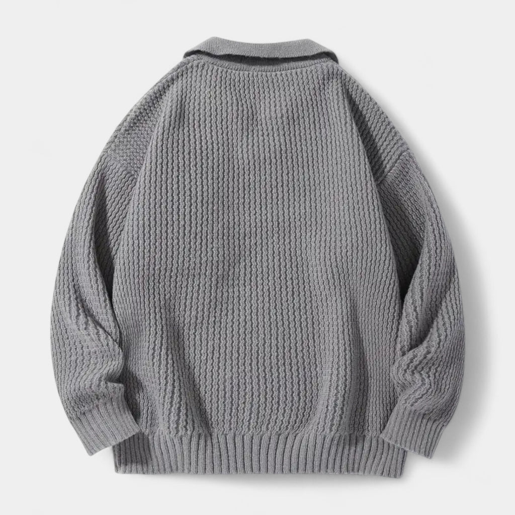 Textured Knit Polo Sweater Relaxed Fit for Men