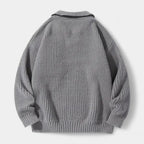 Textured Knit Polo Sweater Relaxed Fit for Men