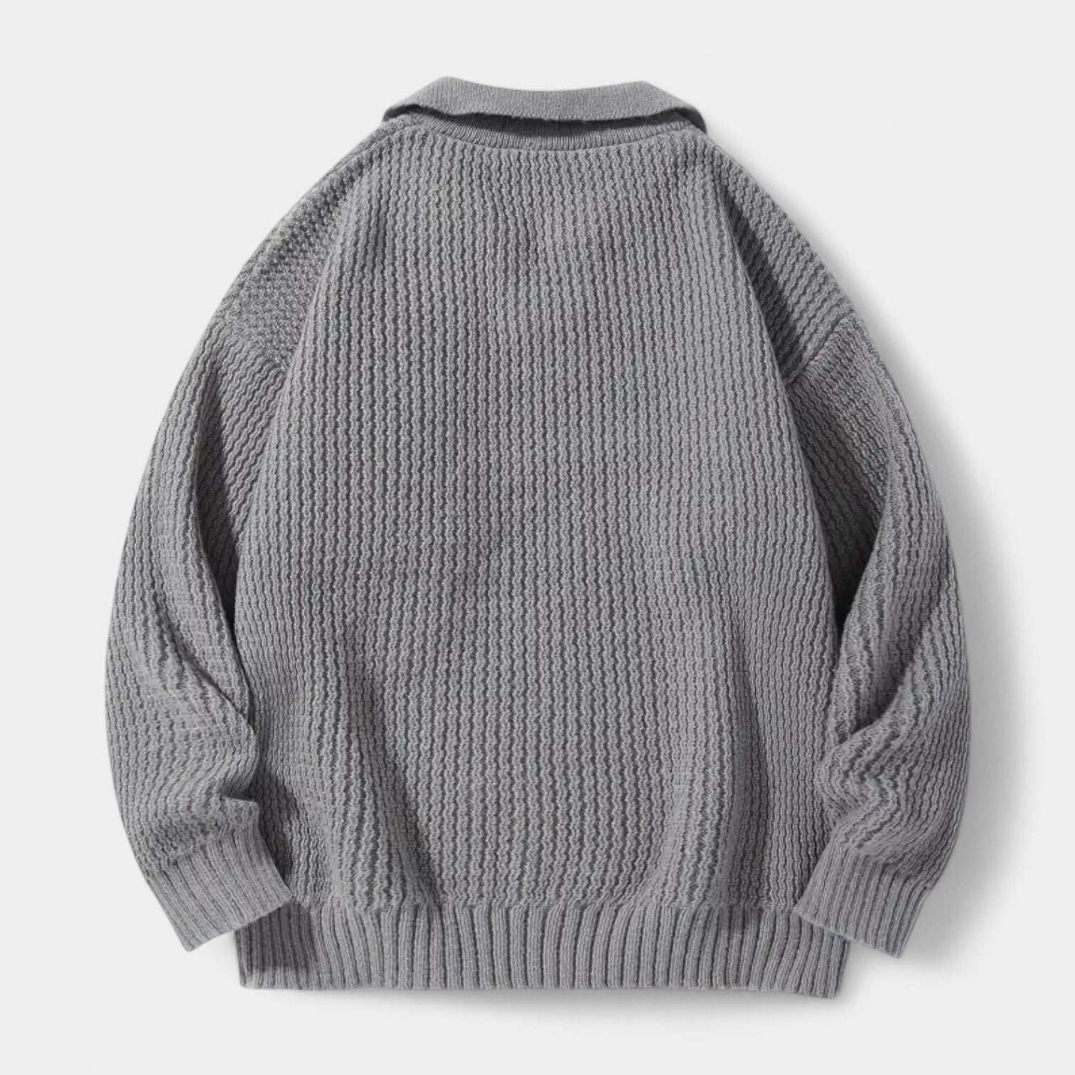 Textured Knit Polo Sweater Relaxed Fit for Men
