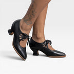 Women's Leather Lace-Up Low Heel Pumps