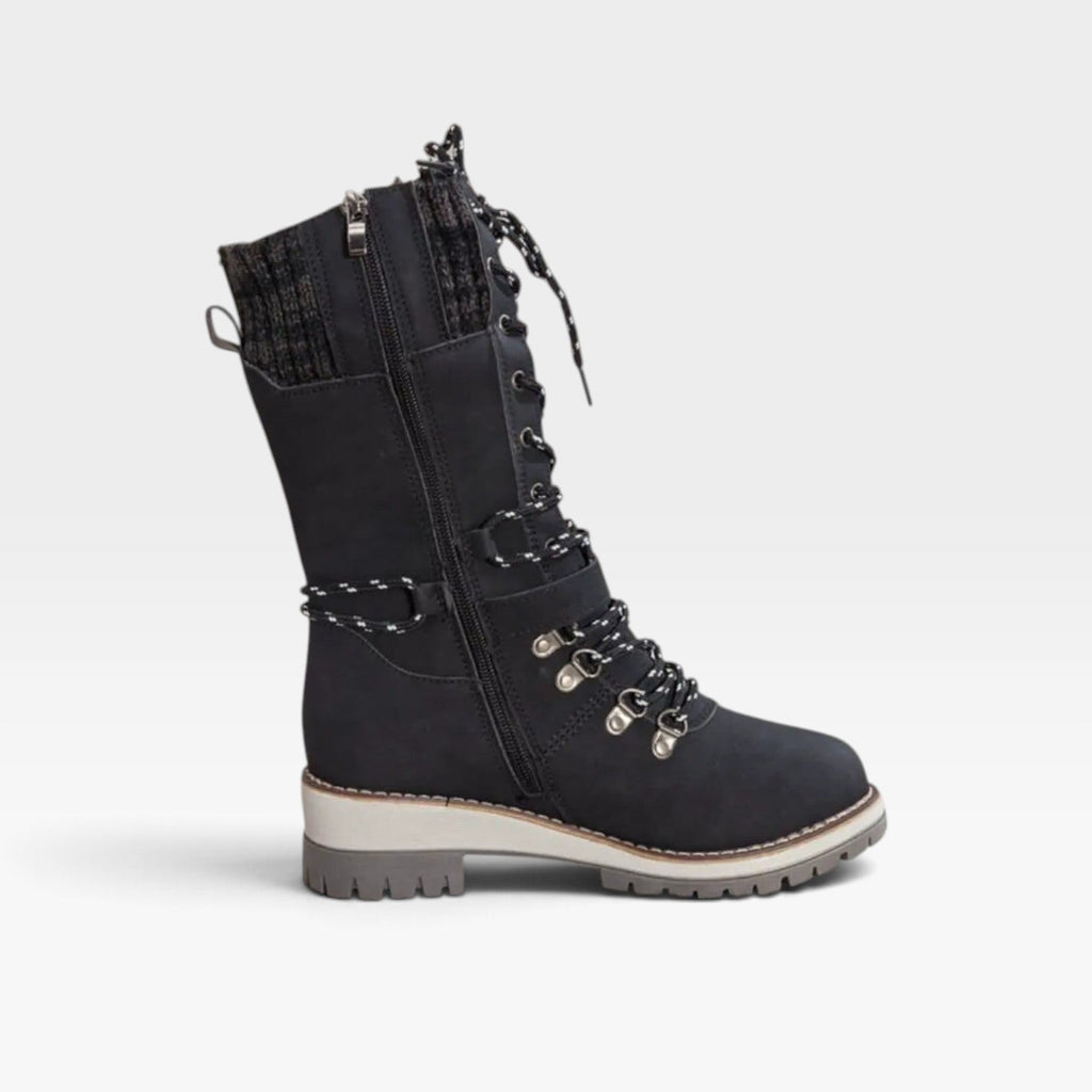 Women's Knit-Cuff Snow Boots with Buckle Detail