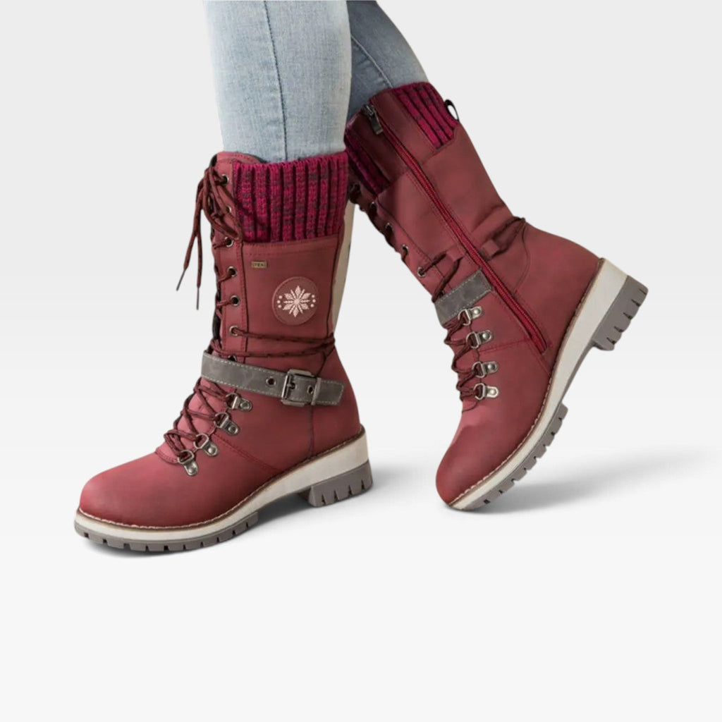 Women's Knit-Cuff Snow Boots with Buckle Detail