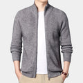 Full-Zip Ribbed Knit Cardigan Stand Collar for Men
