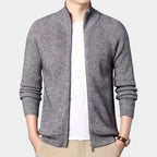 Full-Zip Ribbed Knit Cardigan Stand Collar for Men