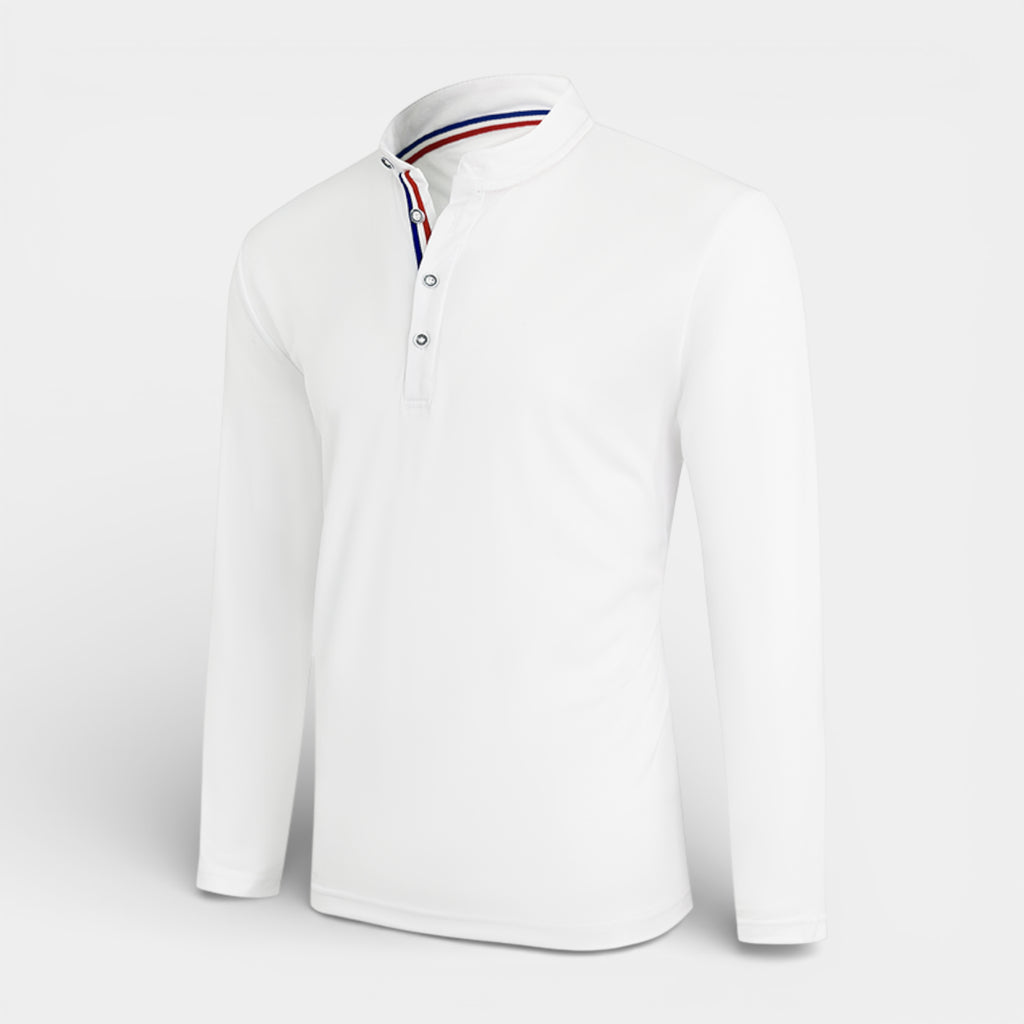 Long Sleeve Henley Shirt Band Collar Regular Fit for Men