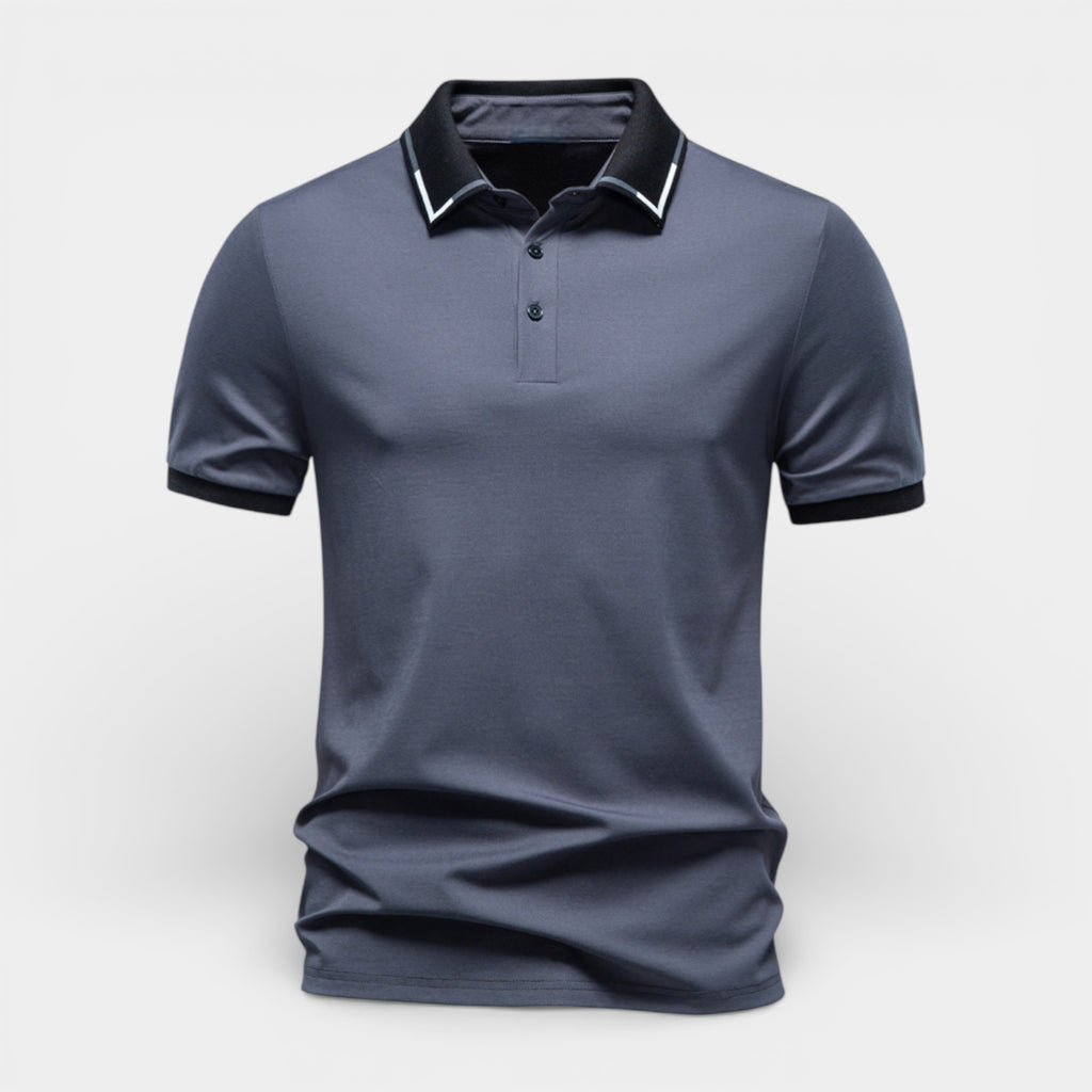 Short Sleeve Polo Shirt Contrast Trim Button-Up for Men