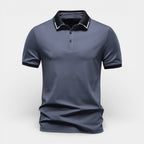 Short Sleeve Polo Shirt Contrast Trim Button-Up for Men