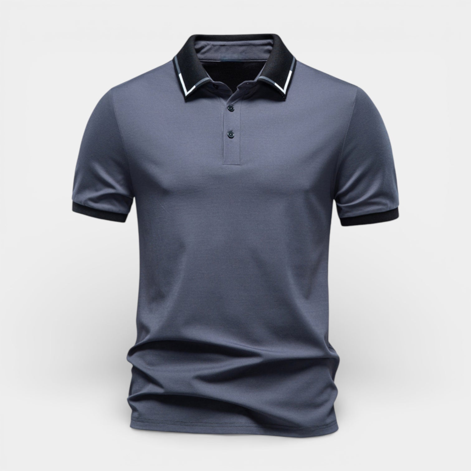 Short Sleeve Polo Shirt Contrast Trim Button-Up for Men