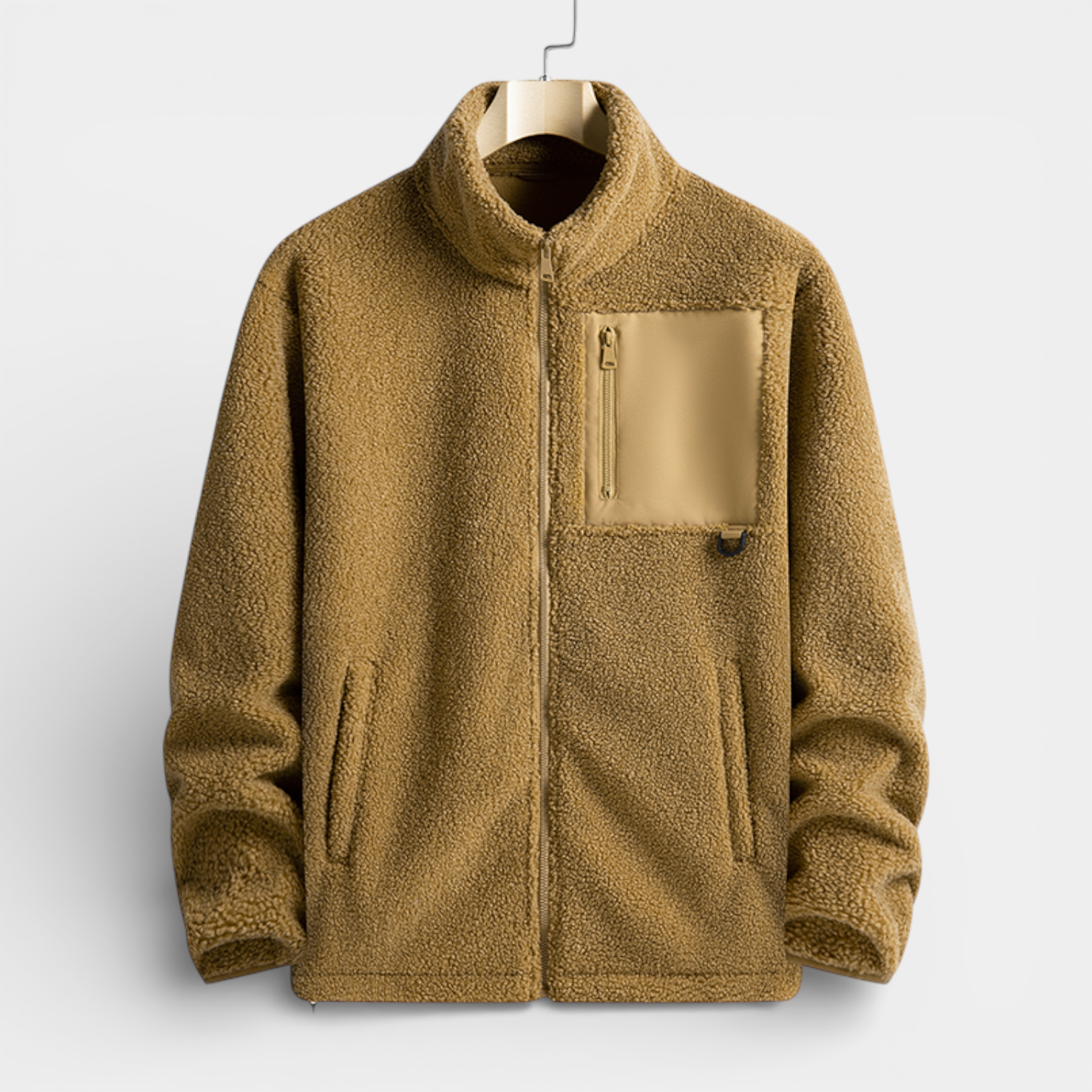 Fleece Full-Zip Stand Collar Jacket Regular Fit for Men